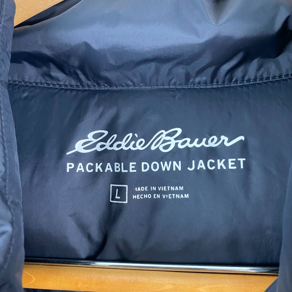 Eddie Bauer women Jacket Large Down Puffer Hooded EB 650 Black - Picture 5 of 13